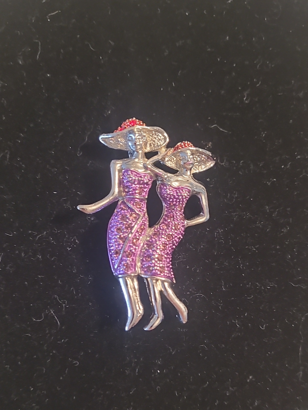 Elegant Purple Duo Ladies Brooch - Red Hat Society Figural